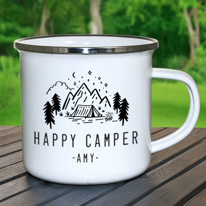 Personalised Happy Camper Enamel Mug Personalised Happy Camper Enamel Mug
