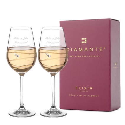 Personalised Venezia White Wine Glasses With Swarovski Crystals Personalised Venezia White Wine Glasses With Swarovski Crystals