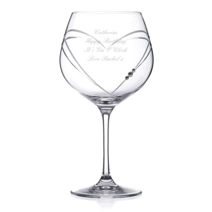 Personalised Heart Cut Gin Ballon Glass With Swarovski Elements Personalised Heart Cut Gin Ballon Glass With Swarovski Elements