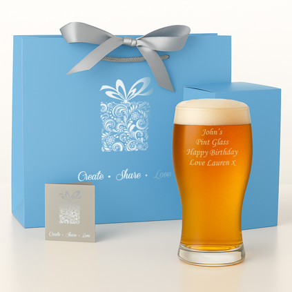 Personalised Tulip Pint Glass With Luxury Gift Bag And Box Personalised Tulip Pint Glass With Luxury Gift Bag And Box