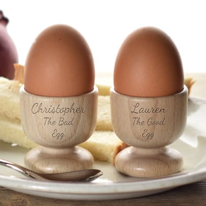 Personalised Engraved Beech Egg Cups Pair