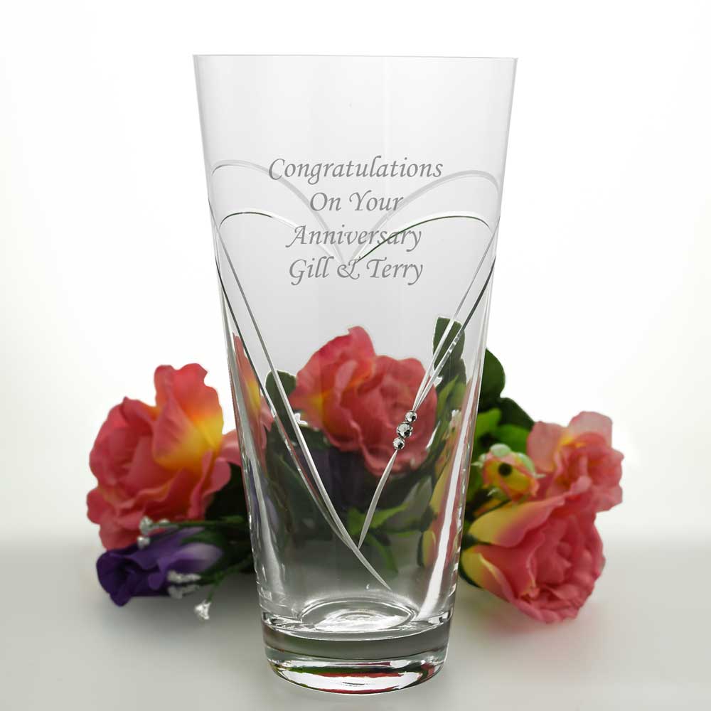 Engraved Heart Vase With Swarovski Elements - Conical